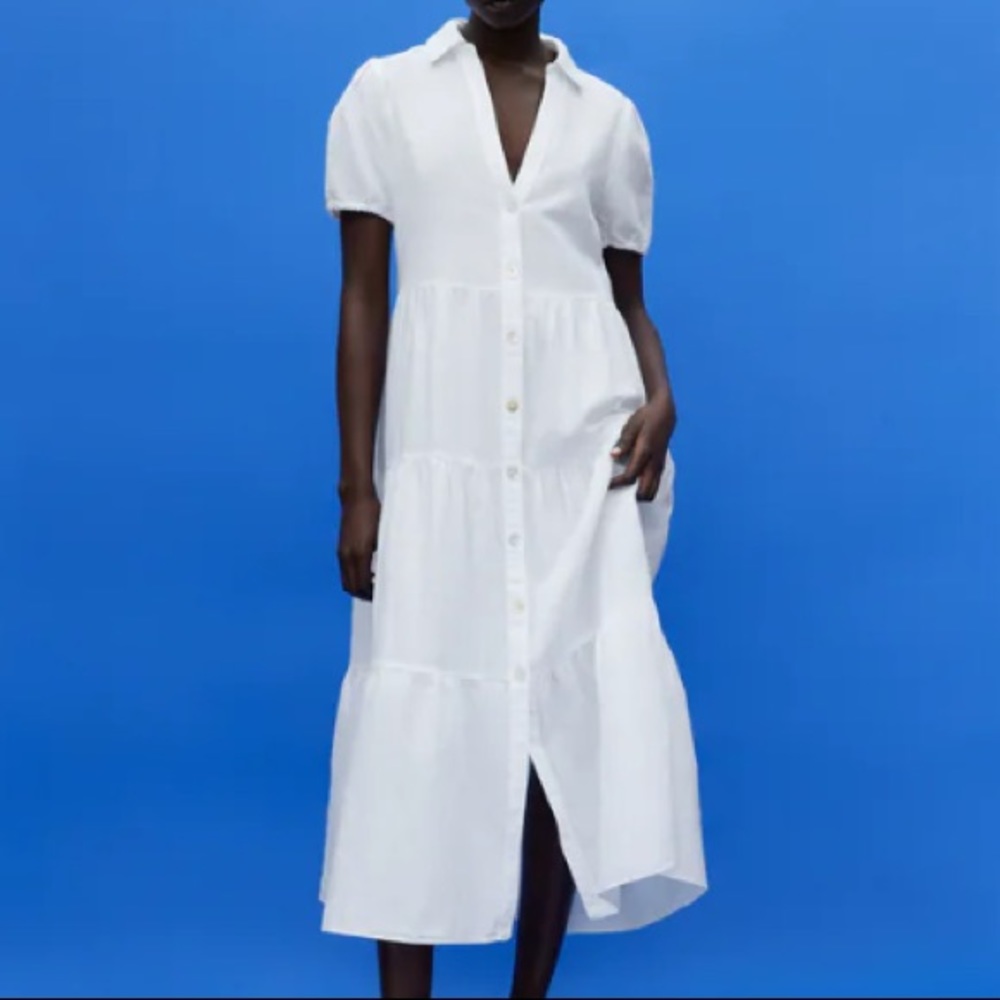 Zara linen blend tiered midi dress
